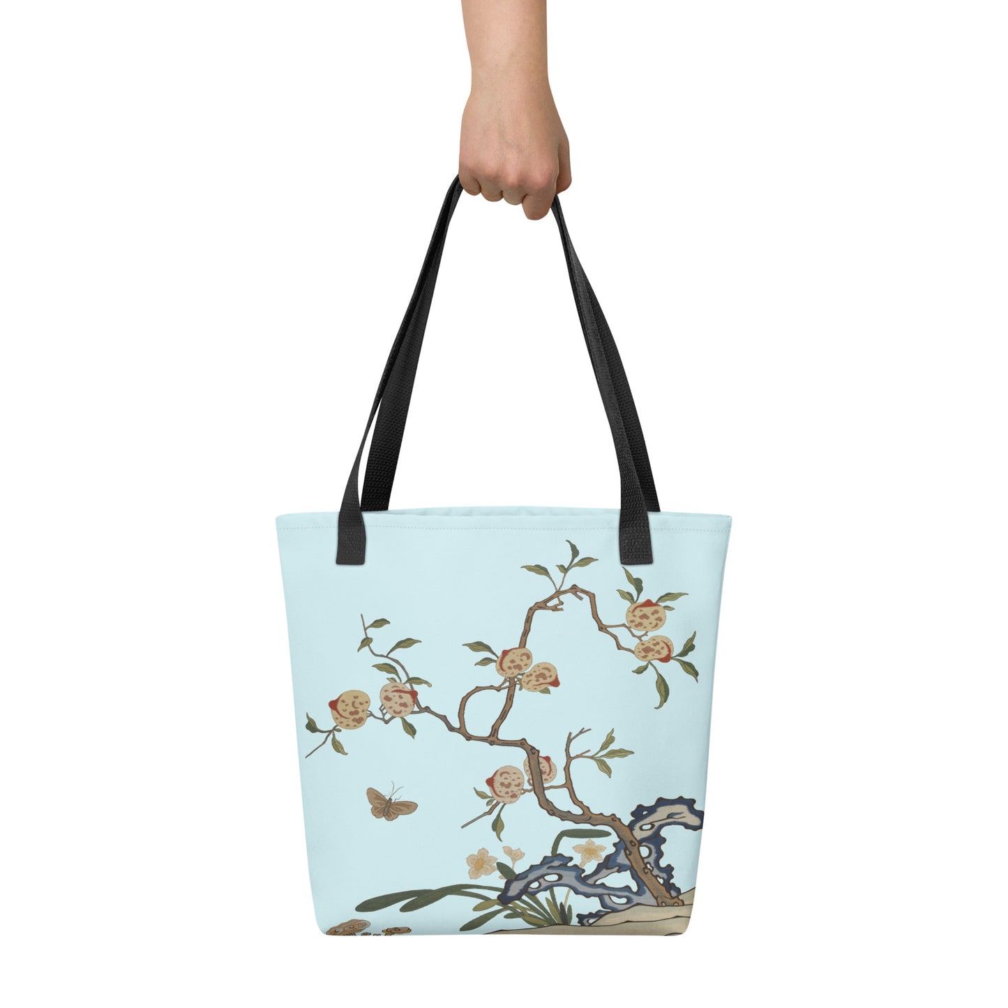 Kesi Flower Album｜Narcissus and Peaches｜Tote bag｜Aqua blue