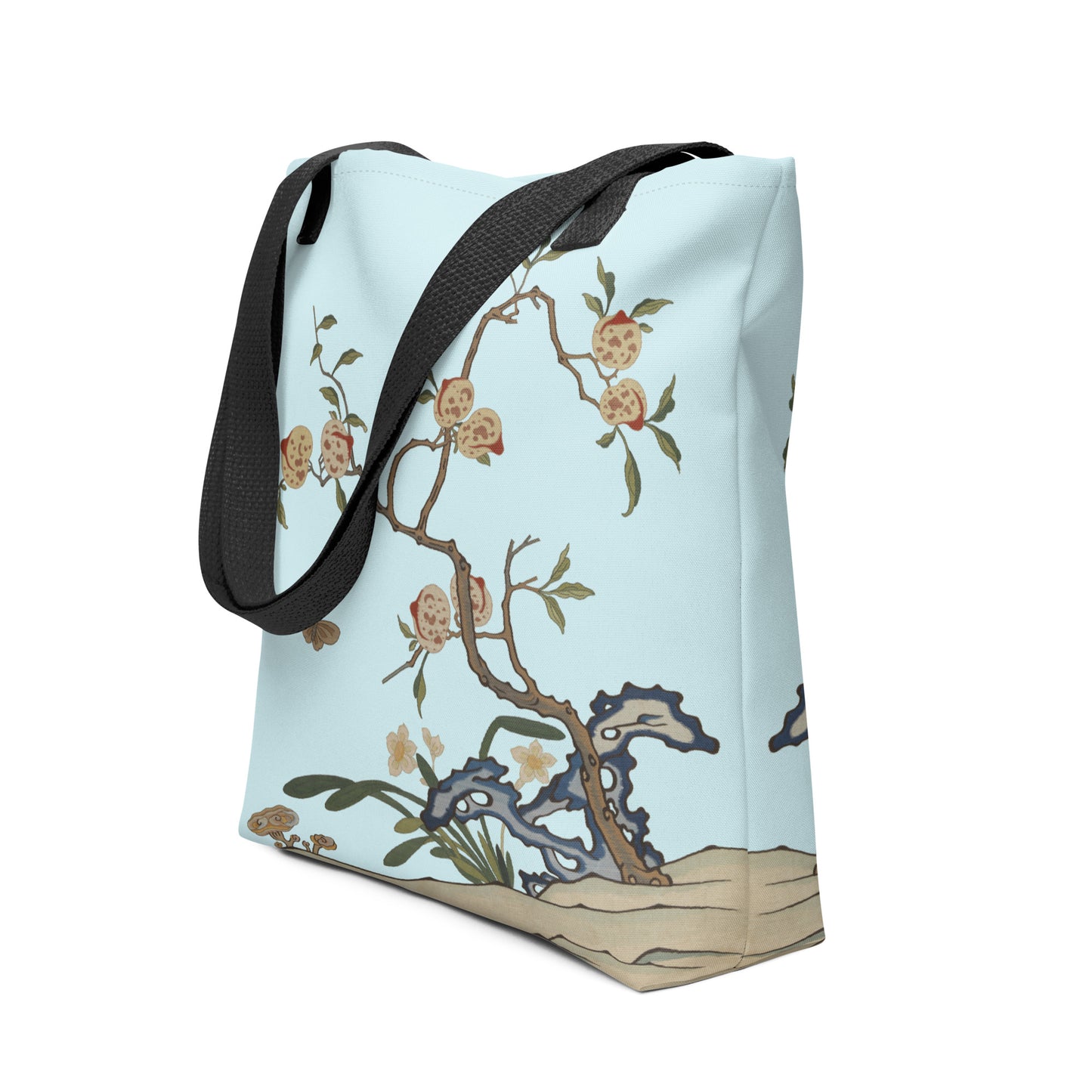 Kesi Flower Album｜Narcissus and Peaches｜Tote bag｜Aqua blue