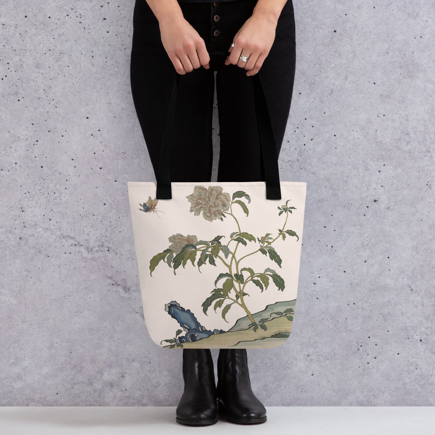 Kesi Flower Album｜Peonies and Butterfly｜Tote bag｜Fish belly white