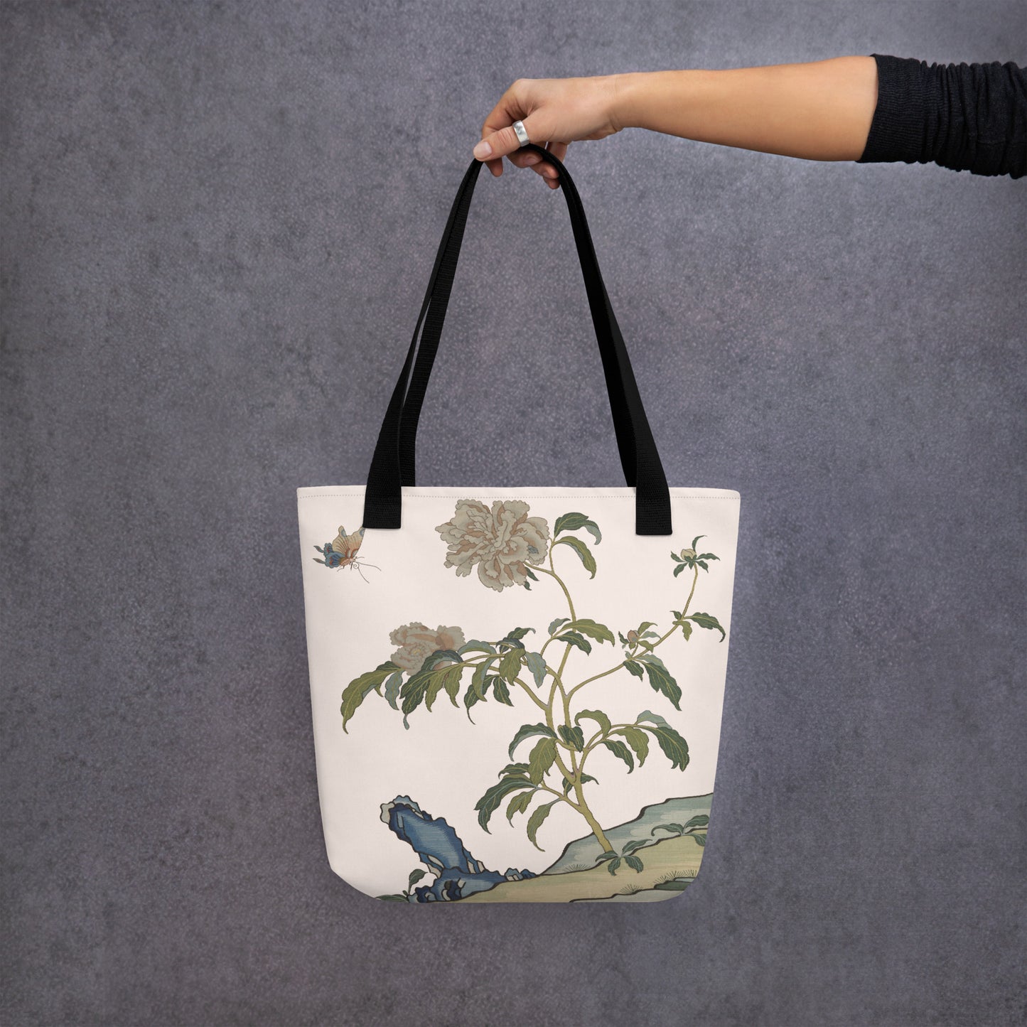 Kesi Flower Album｜Peonies and Butterfly｜Tote bag｜Fish belly white