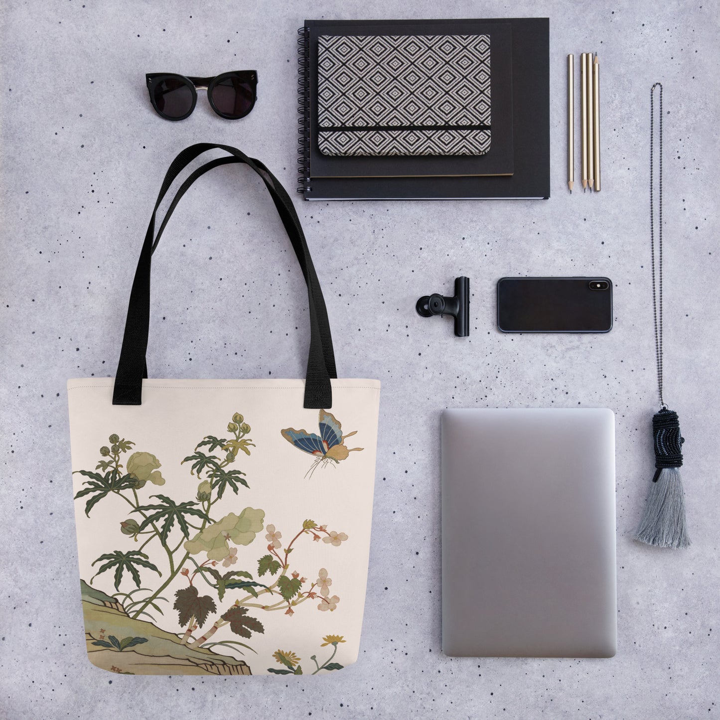 Kesi Flower Album｜Hibiscus and Begonia Blossoms｜Tote bag｜Fish belly white