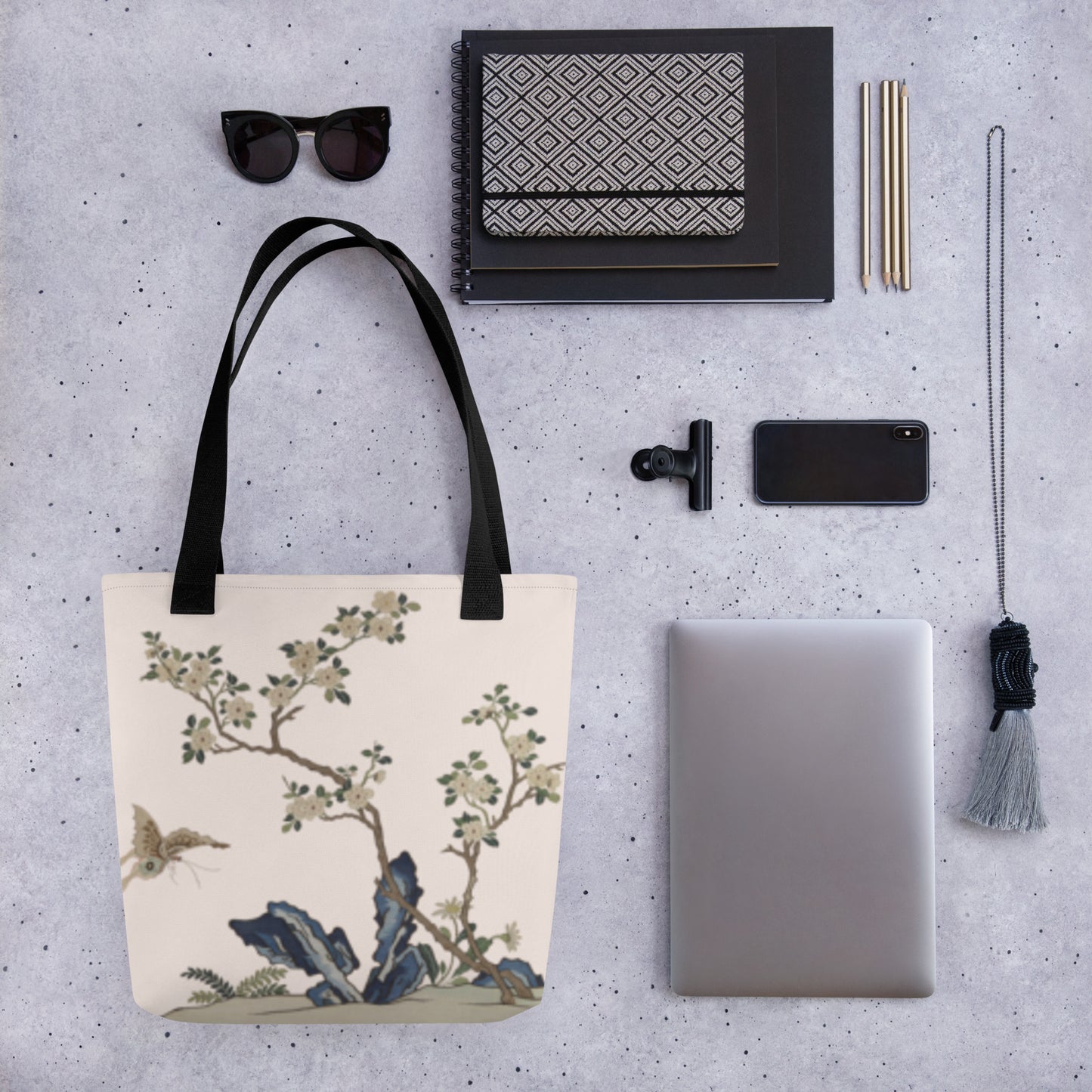 Kesi Flower Album｜Narcissus and Peaches｜Tote bag｜Fish belly white