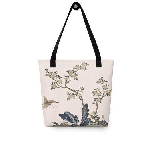 Kesi Flower Album｜White Plum Blossoms and Butterfly｜Tote bag｜Fish belly white