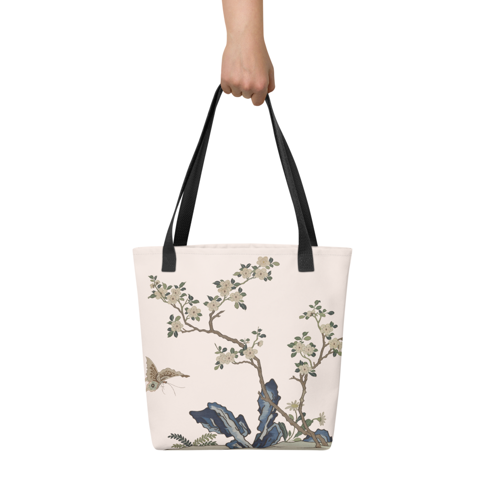 Kesi Flower Album｜White Plum Blossoms and Butterfly｜Tote bag｜Fish belly white