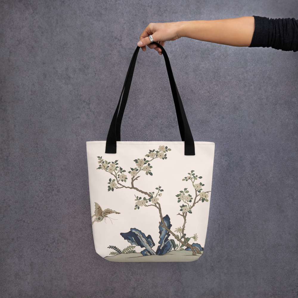 Kesi Flower Album｜White Plum Blossoms and Butterfly｜Tote bag｜Fish belly white