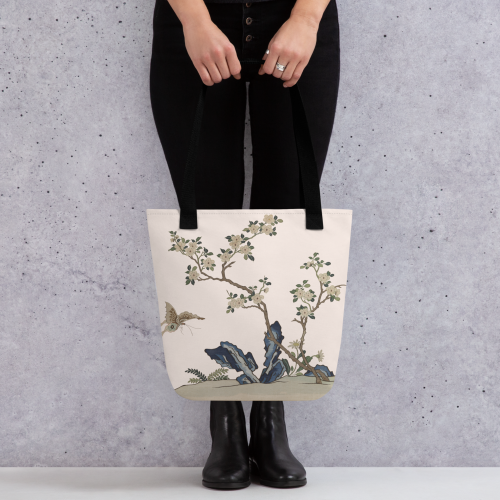 Kesi Flower Album｜White Plum Blossoms and Butterfly｜Tote bag｜Fish belly white