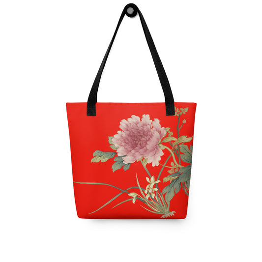 The Spirit of Flowers in Twelve Months｜Orchid and Tree Peony in Bloom｜Tote bag｜Garnet red