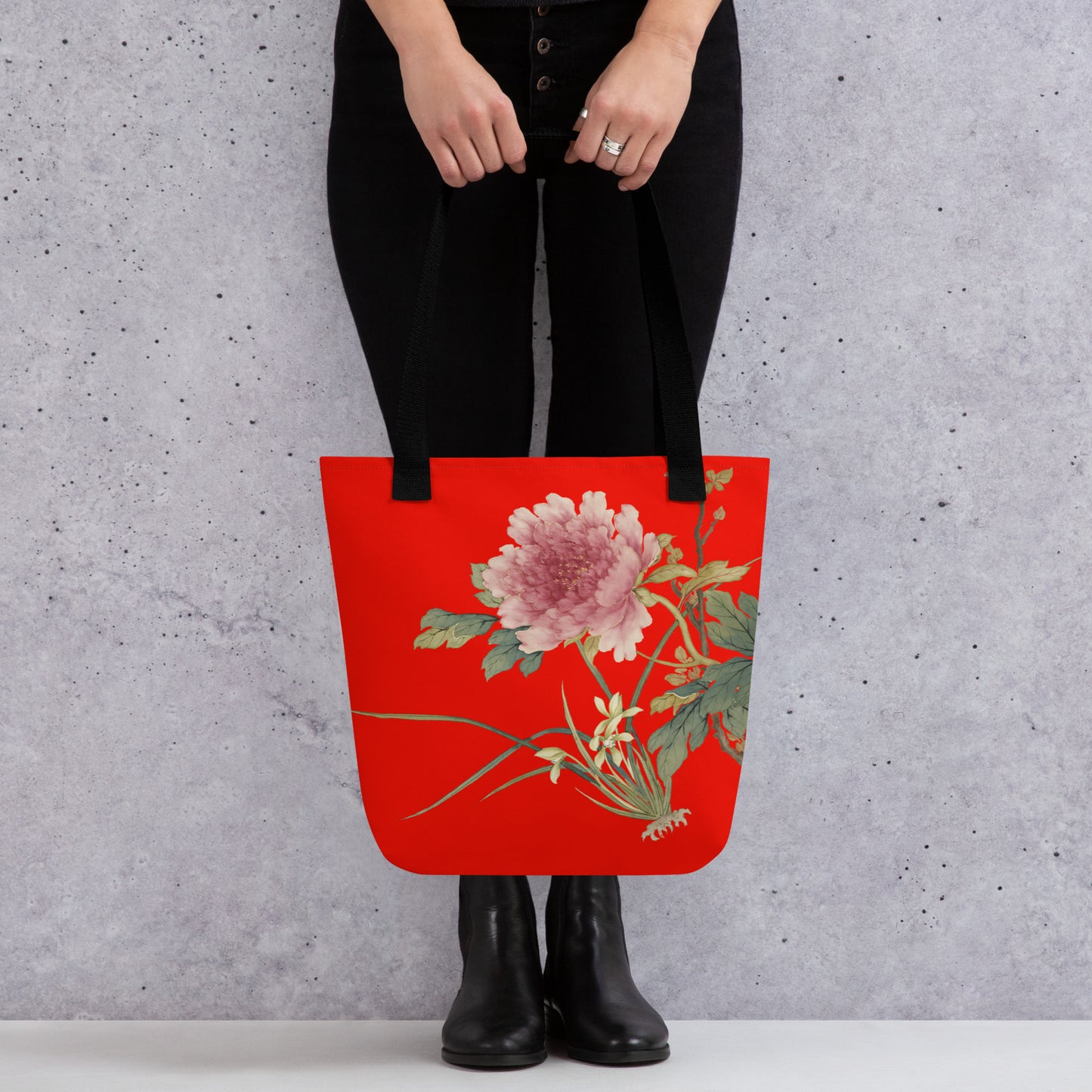 The Spirit of Flowers in Twelve Months｜Orchid and Tree Peony in Bloom｜Tote bag｜Garnet red