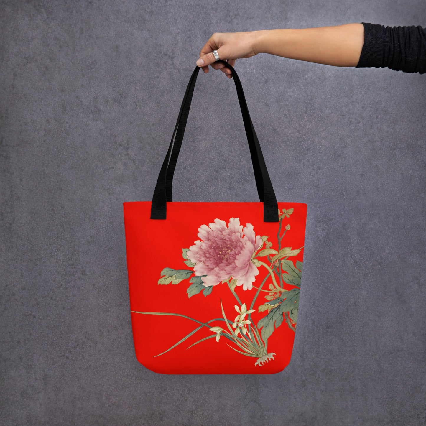 The Spirit of Flowers in Twelve Months｜Orchid and Tree Peony in Bloom｜Tote bag｜Garnet red