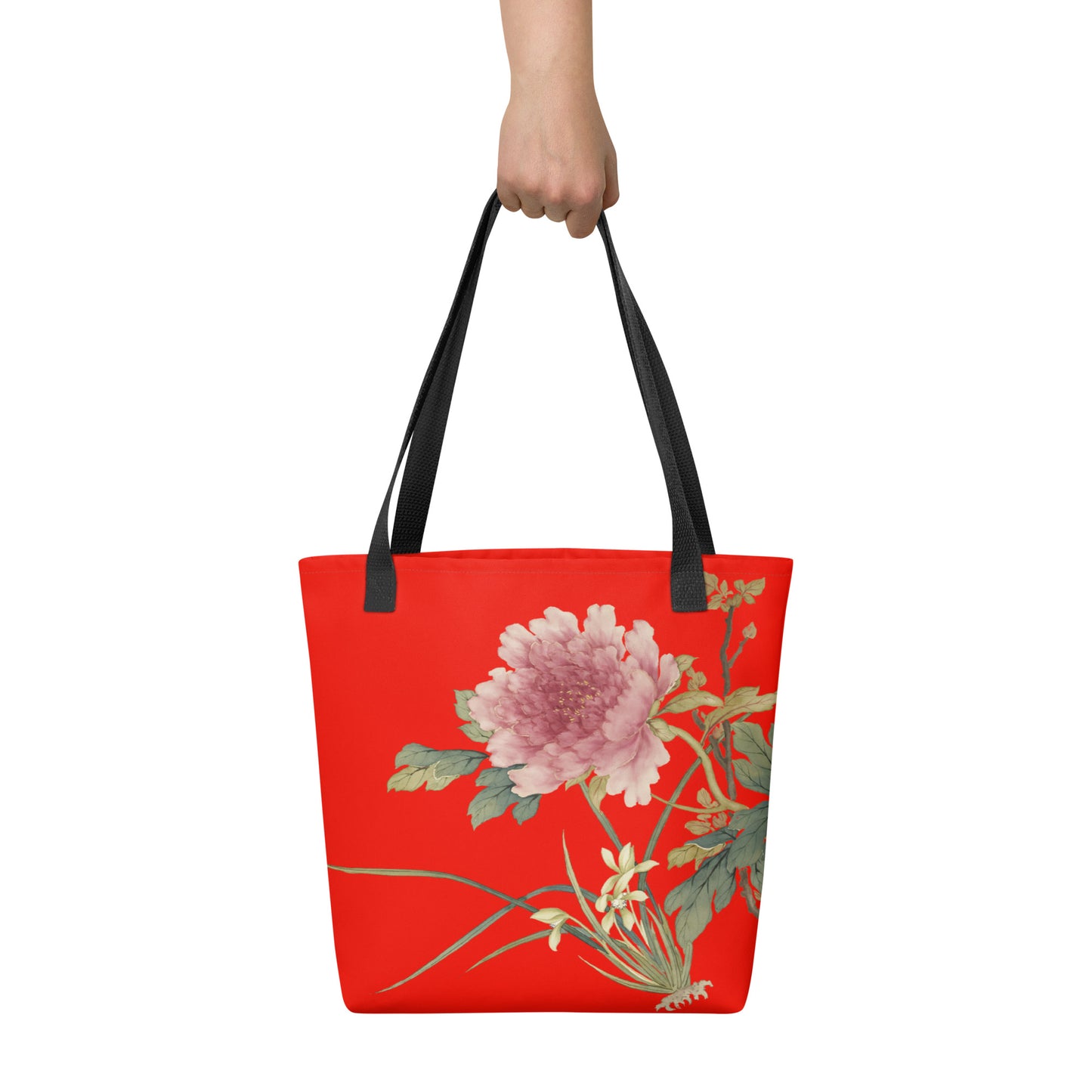 The Spirit of Flowers in Twelve Months｜Orchid and Tree Peony in Bloom｜Tote bag｜Garnet red