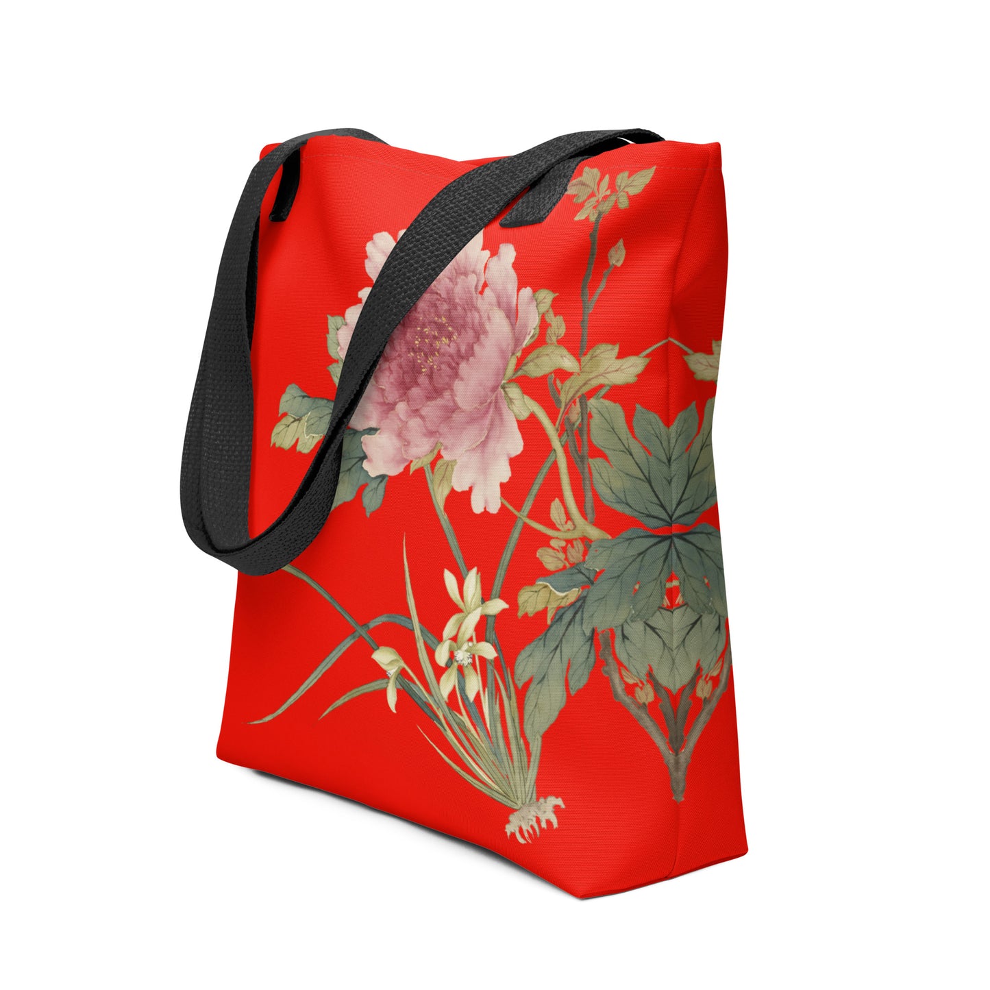 The Spirit of Flowers in Twelve Months｜Orchid and Tree Peony in Bloom｜Tote bag｜Garnet red