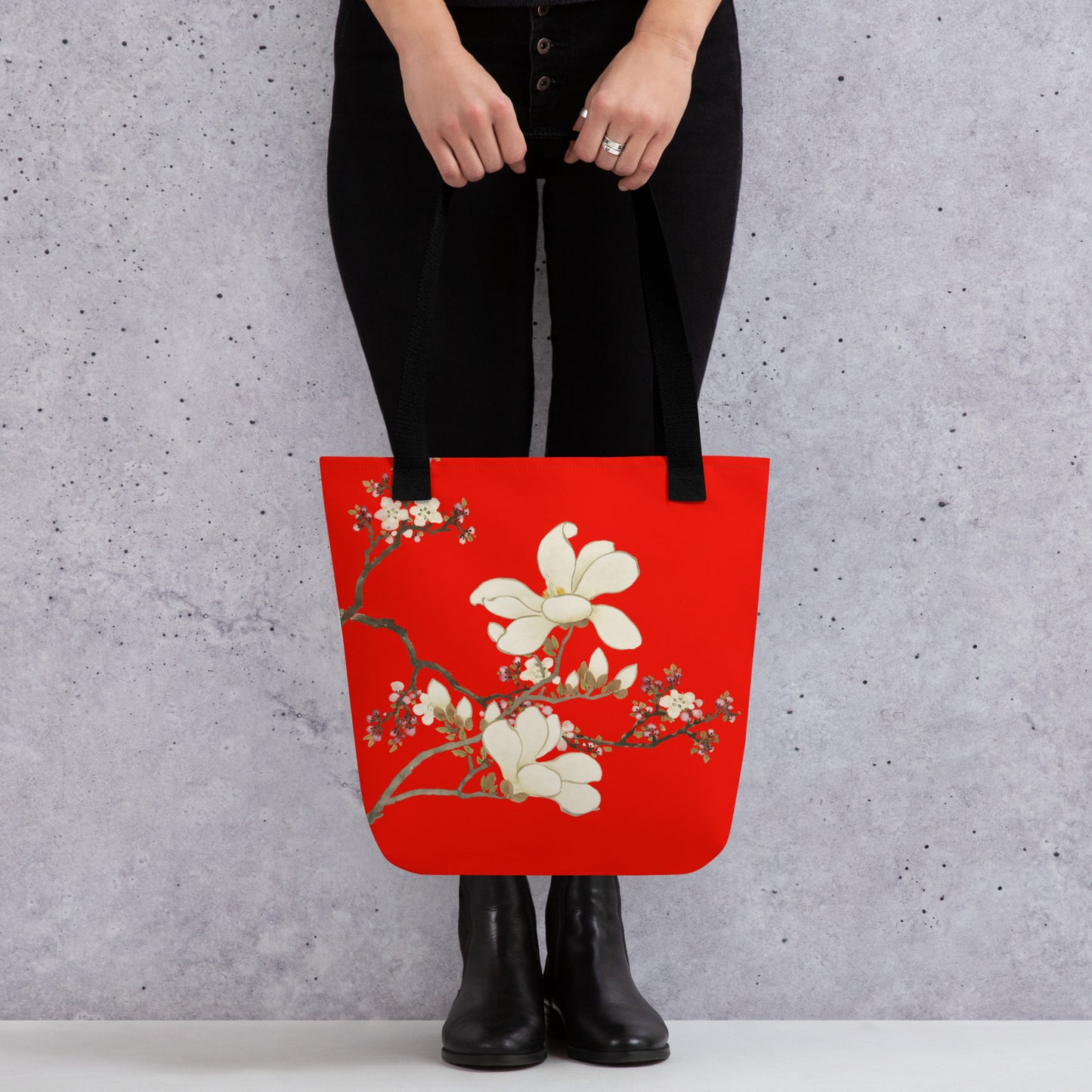 The Spirit of Flowers in Twelve Months｜Apricot and Lily Magnolia in Blossom｜Tote bag｜Garnet red