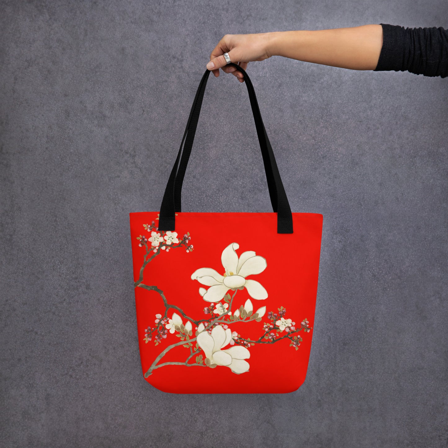 The Spirit of Flowers in Twelve Months｜Apricot and Lily Magnolia in Blossom｜Tote bag｜Garnet red