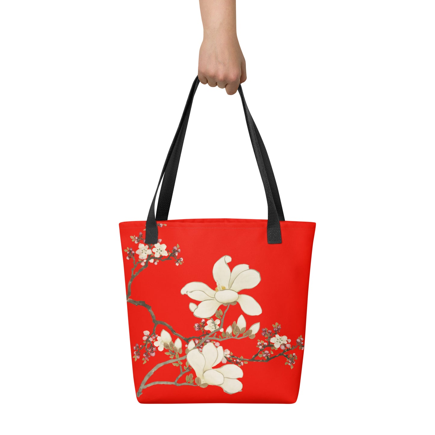 The Spirit of Flowers in Twelve Months｜Apricot and Lily Magnolia in Blossom｜Tote bag｜Garnet red