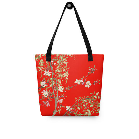 The Spirit of Flowers in Twelve Months｜Willow and Peach Blossom｜Tote bag｜Garnet red