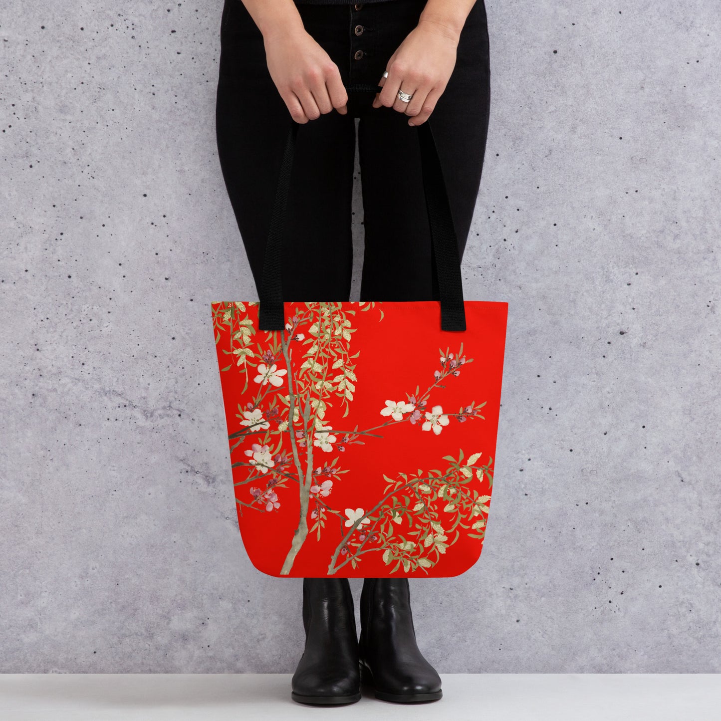 The Spirit of Flowers in Twelve Months｜Willow and Peach Blossom｜Tote bag｜Garnet red