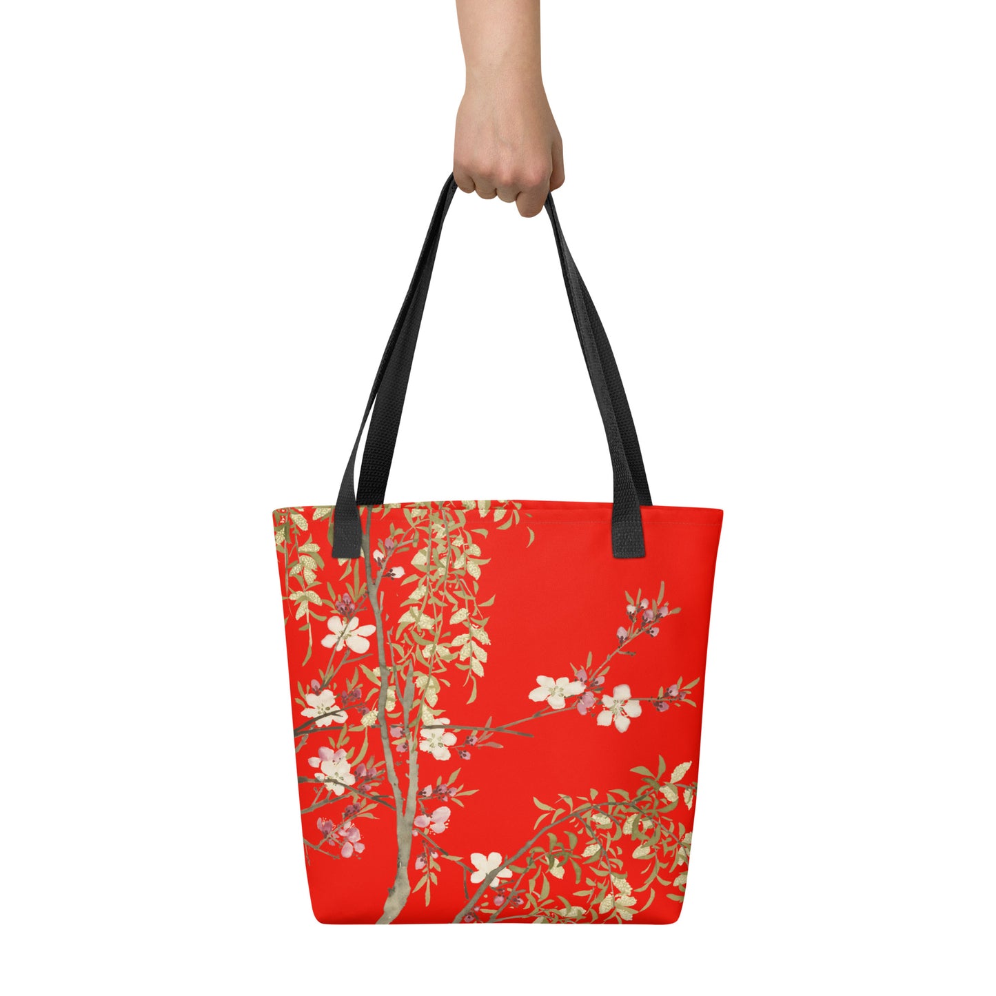 The Spirit of Flowers in Twelve Months｜Willow and Peach Blossom｜Tote bag｜Garnet red