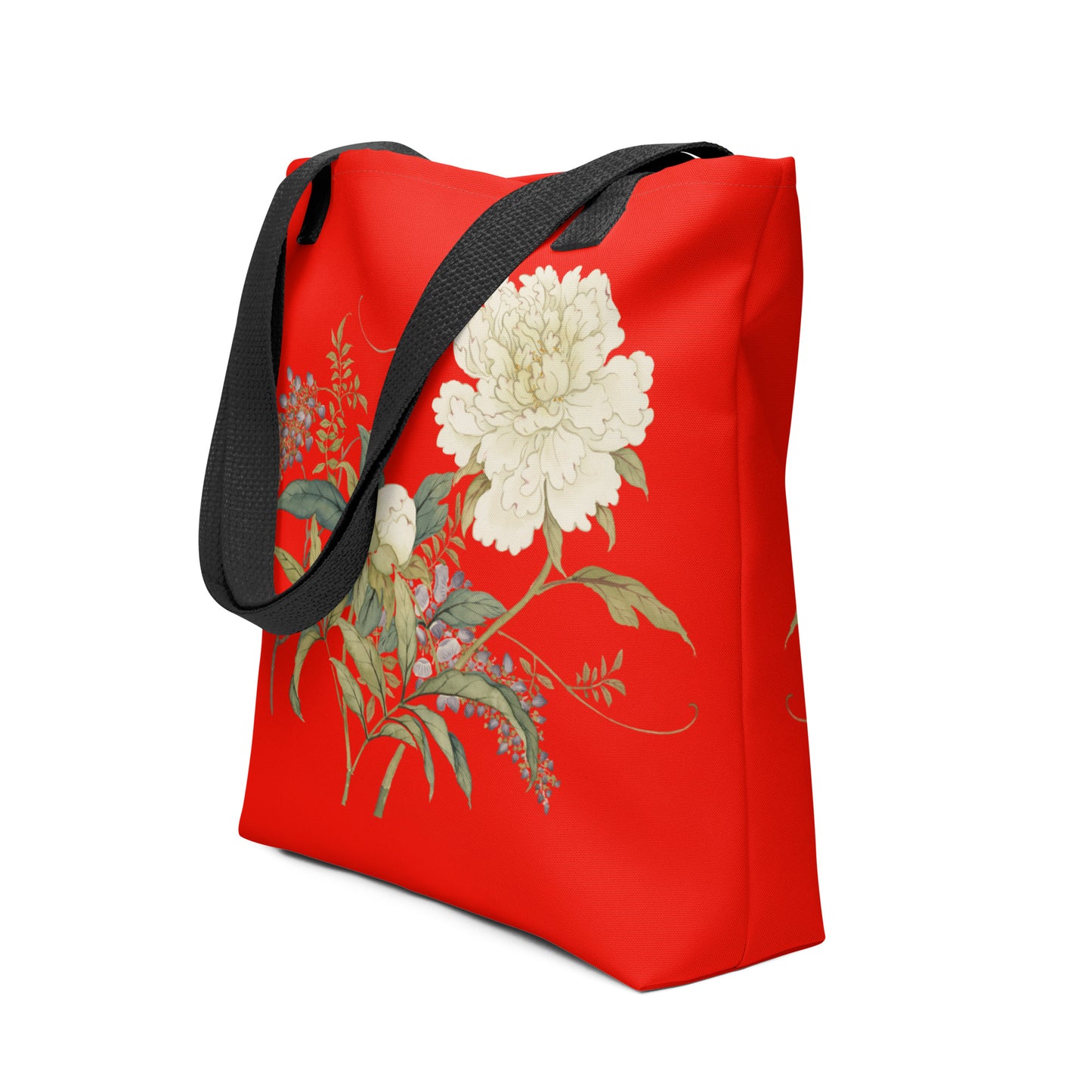 The Spirit of Flowers in Twelve Months｜Chinese Peony and Wisteria in Bloom｜Tote bag｜Garnet red