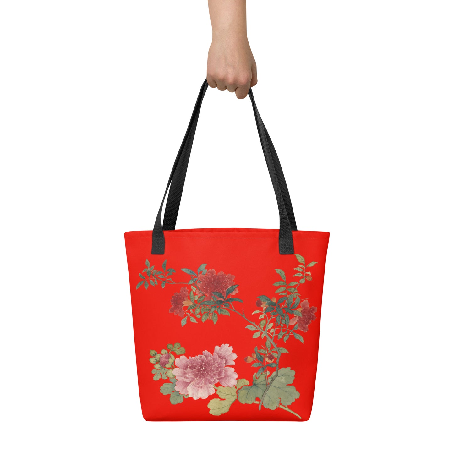 The Spirit of Flowers in Twelve Months｜Hollyhock and Pomegranate in Bloom｜Tote bag｜Garnet red