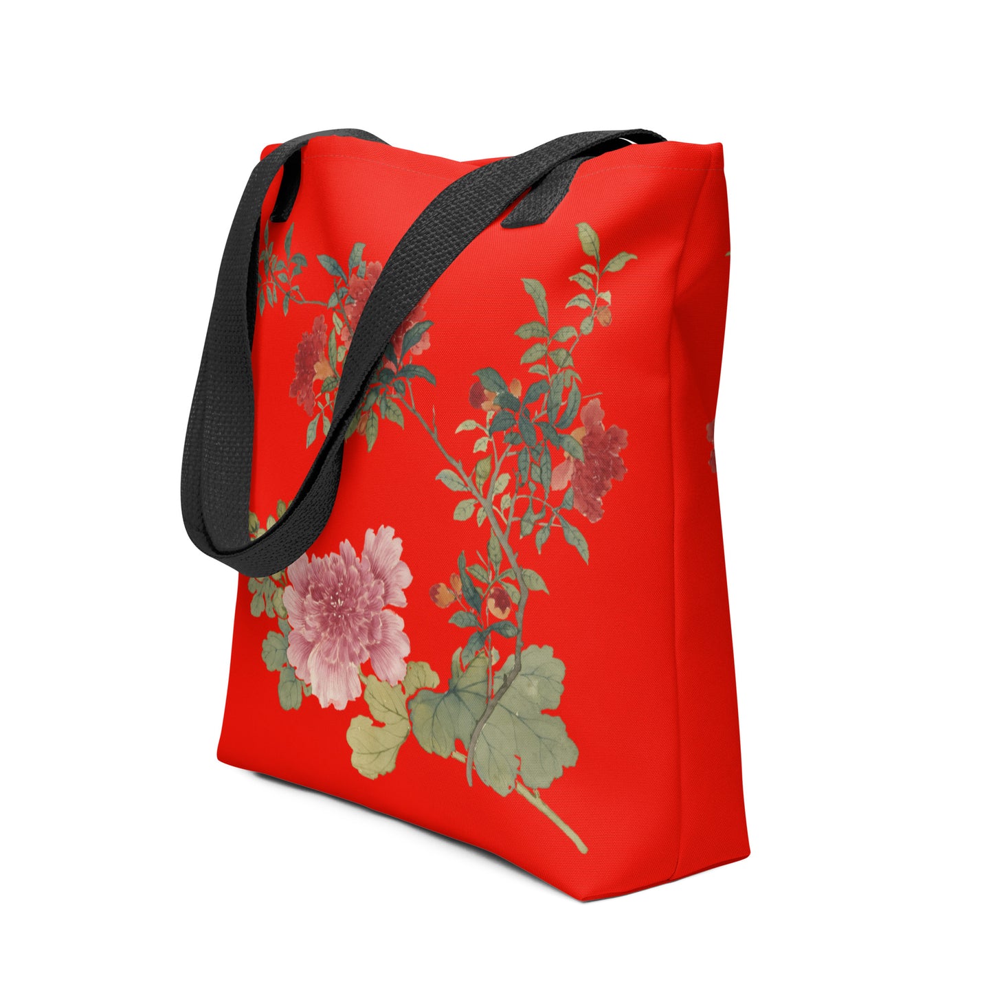 The Spirit of Flowers in Twelve Months｜Hollyhock and Pomegranate in Bloom｜Tote bag｜Garnet red