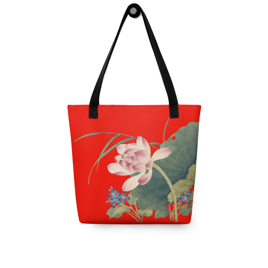 The Spirit of Flowers in Twelve Months｜Lotus in Bloom｜Tote bag｜Garnet red