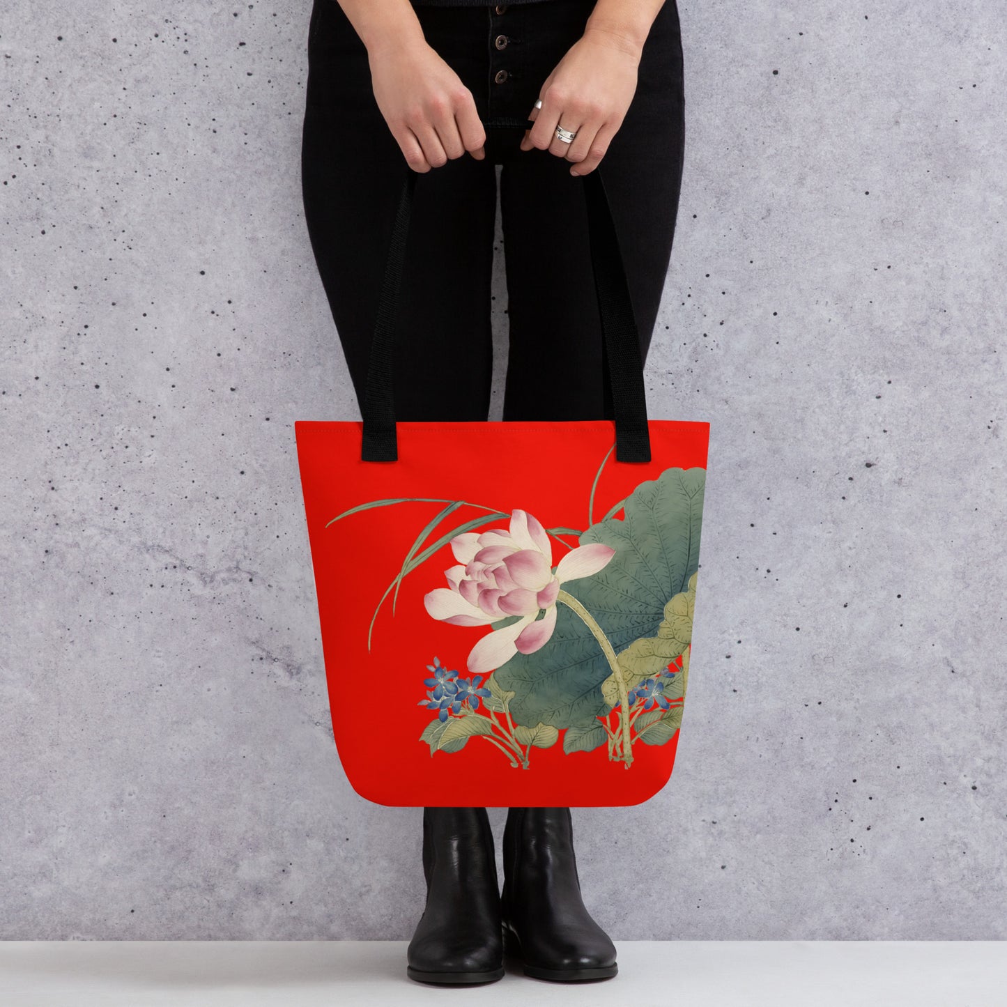 The Spirit of Flowers in Twelve Months｜Lotus in Bloom｜Tote bag｜Garnet red