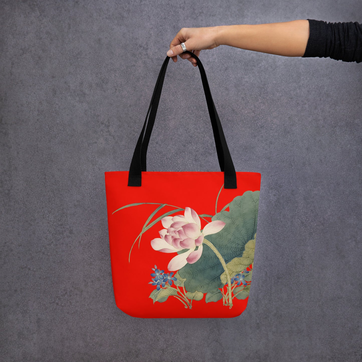 The Spirit of Flowers in Twelve Months｜Lotus in Bloom｜Tote bag｜Garnet red