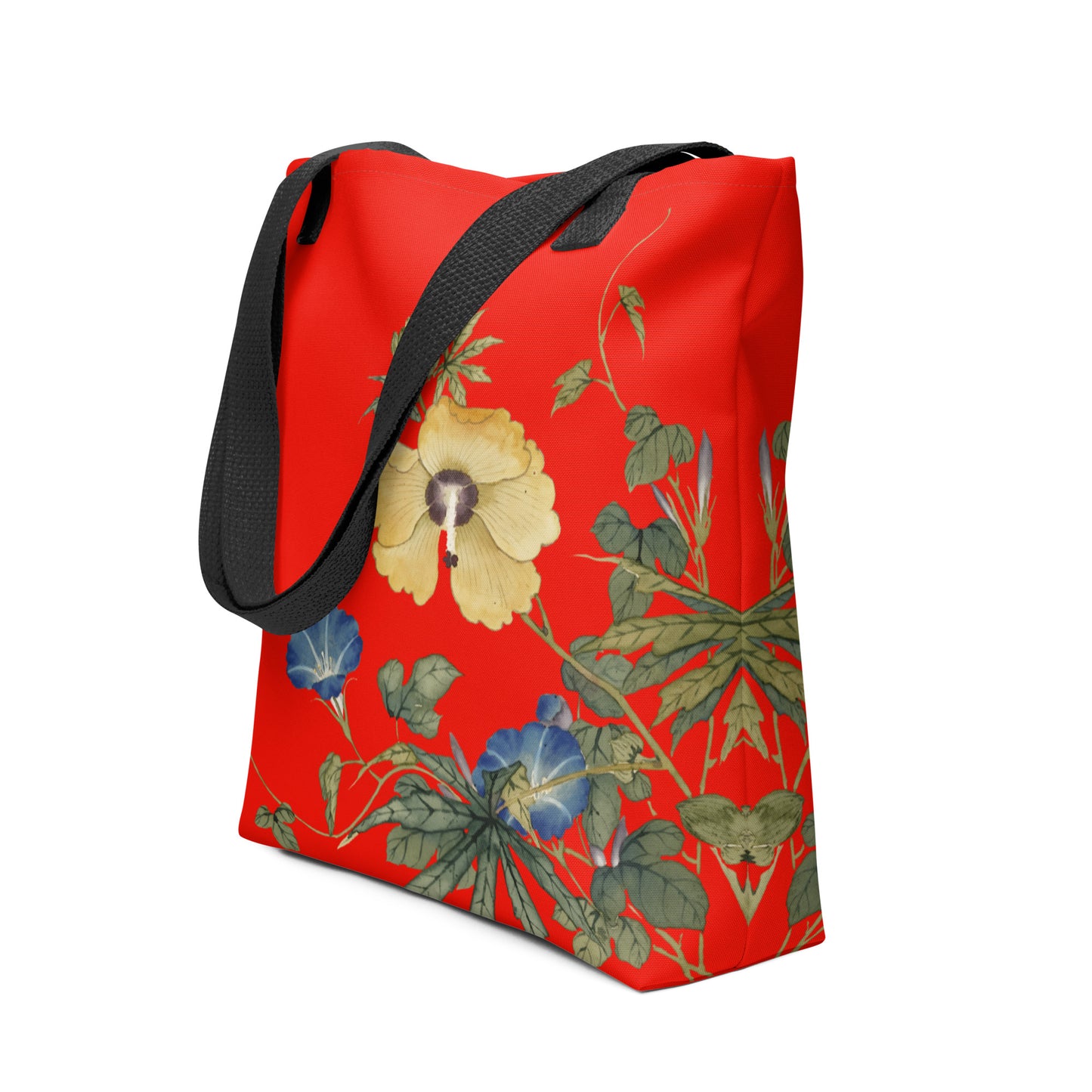 The Spirit of Flowers in Twelve Months｜Okra and White-edged Morning Glory in Bloom｜Tote bag｜Garnet red