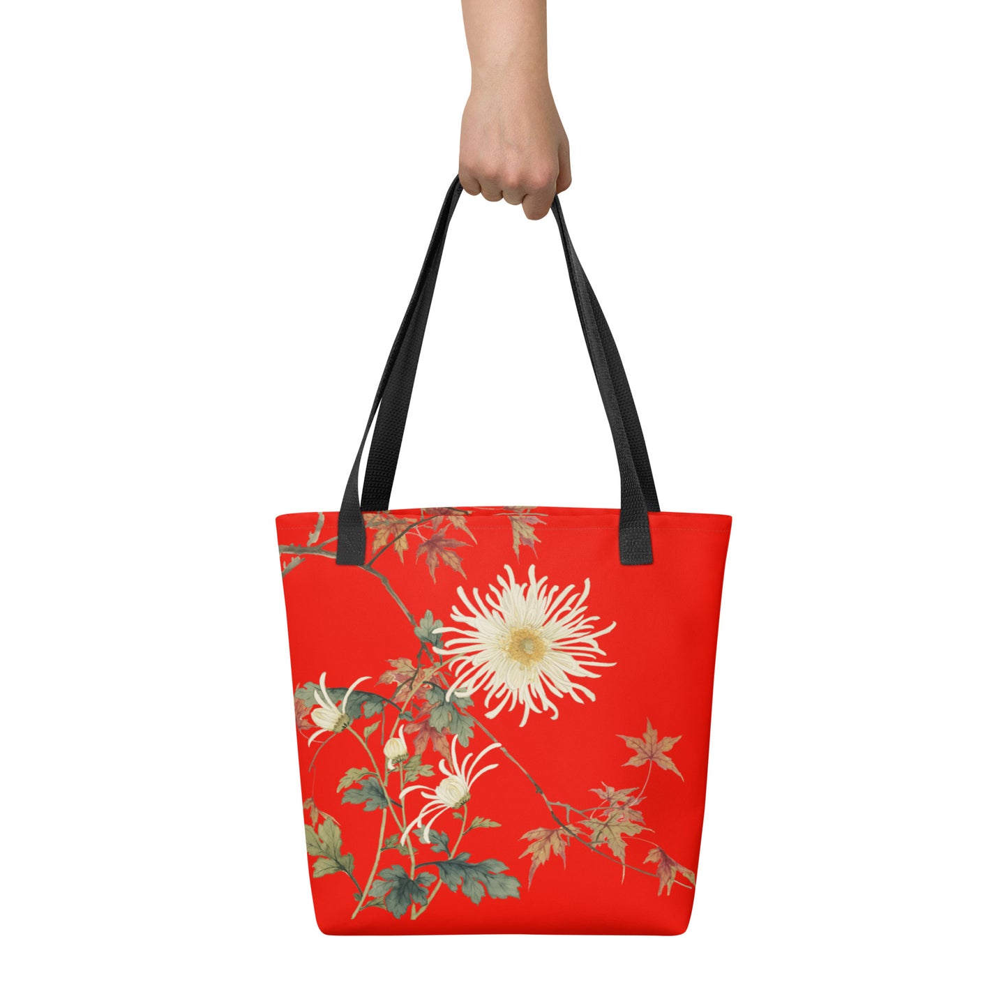 The Spirit of Flowers in Twelve Months｜Blooming Chrysanthemum and Maple Leaves｜Tote bag｜Garnet red