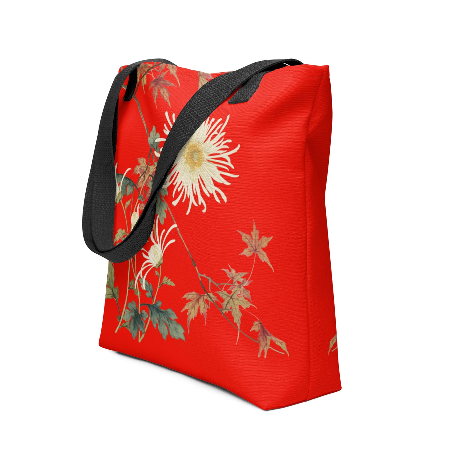 The Spirit of Flowers in Twelve Months｜Blooming Chrysanthemum and Maple Leaves｜Tote bag｜Garnet red