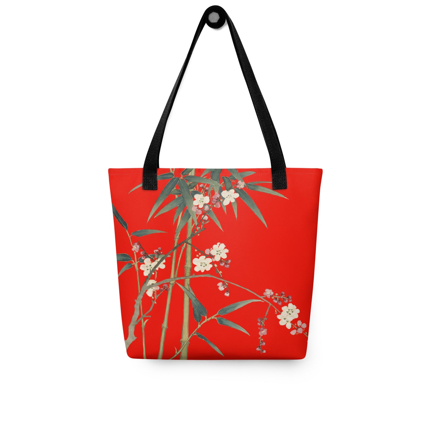 The Spirit of Flowers in Twelve Months｜Crimson Plum Blossom and Lush Green Bamboo｜Tote bag｜Garnet red