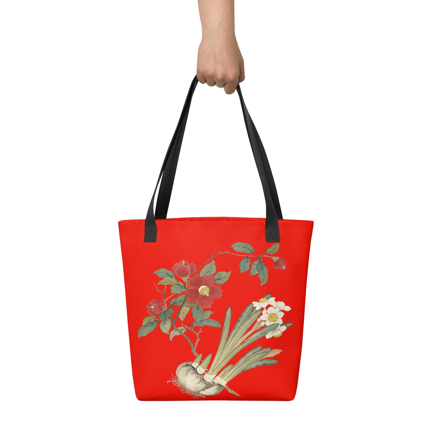 The Spirit of Flowers in Twelve Months｜Narcissus and Camelia in Bloom｜Tote bag｜Garnet red