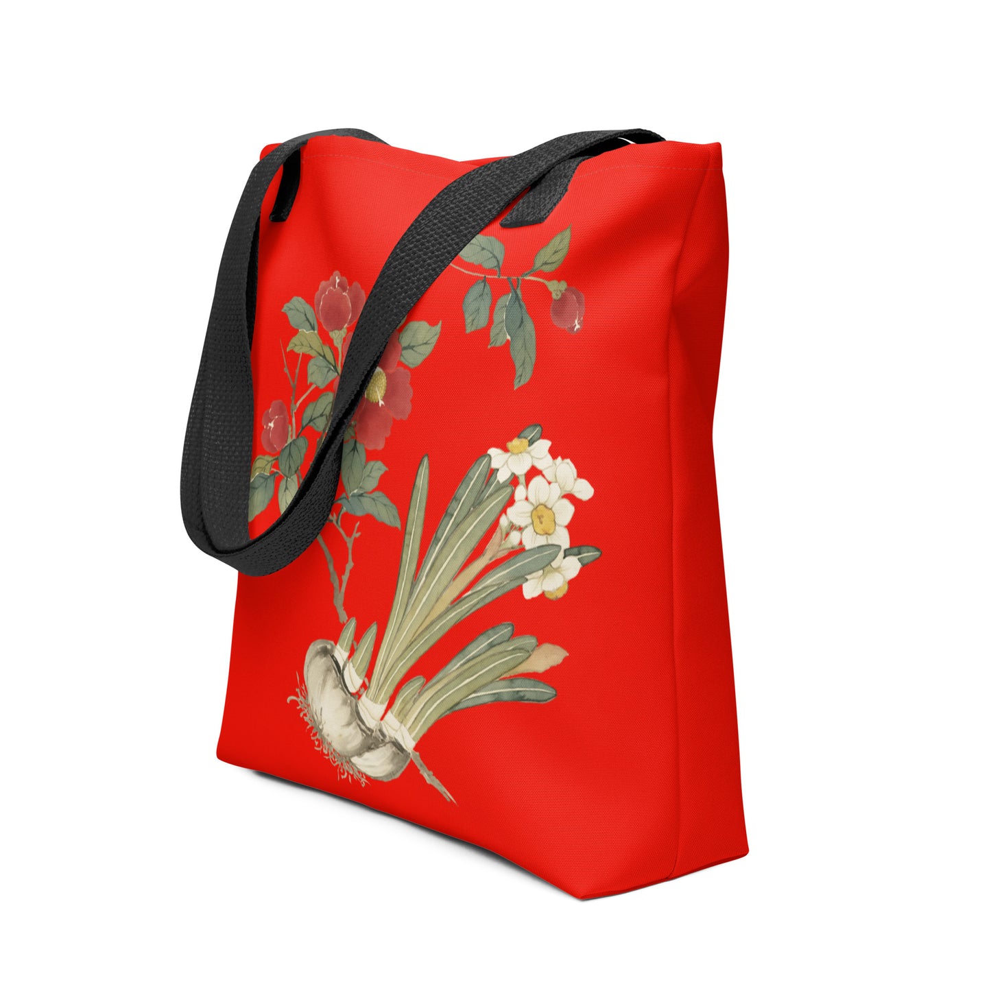 The Spirit of Flowers in Twelve Months｜Narcissus and Camelia in Bloom｜Tote bag｜Garnet red