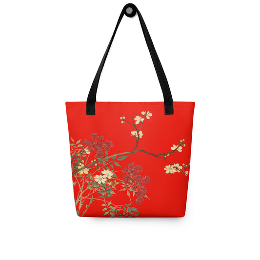 The Spirit of Flowers in Twelve Months｜Blooming Wintersweet and Heavenly Bamboo｜Tote bag｜Garnet red