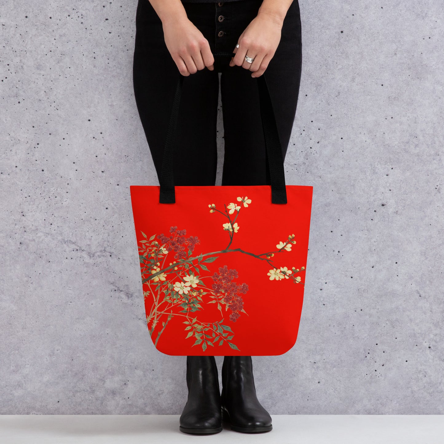 The Spirit of Flowers in Twelve Months｜Blooming Wintersweet and Heavenly Bamboo｜Tote bag｜Garnet red