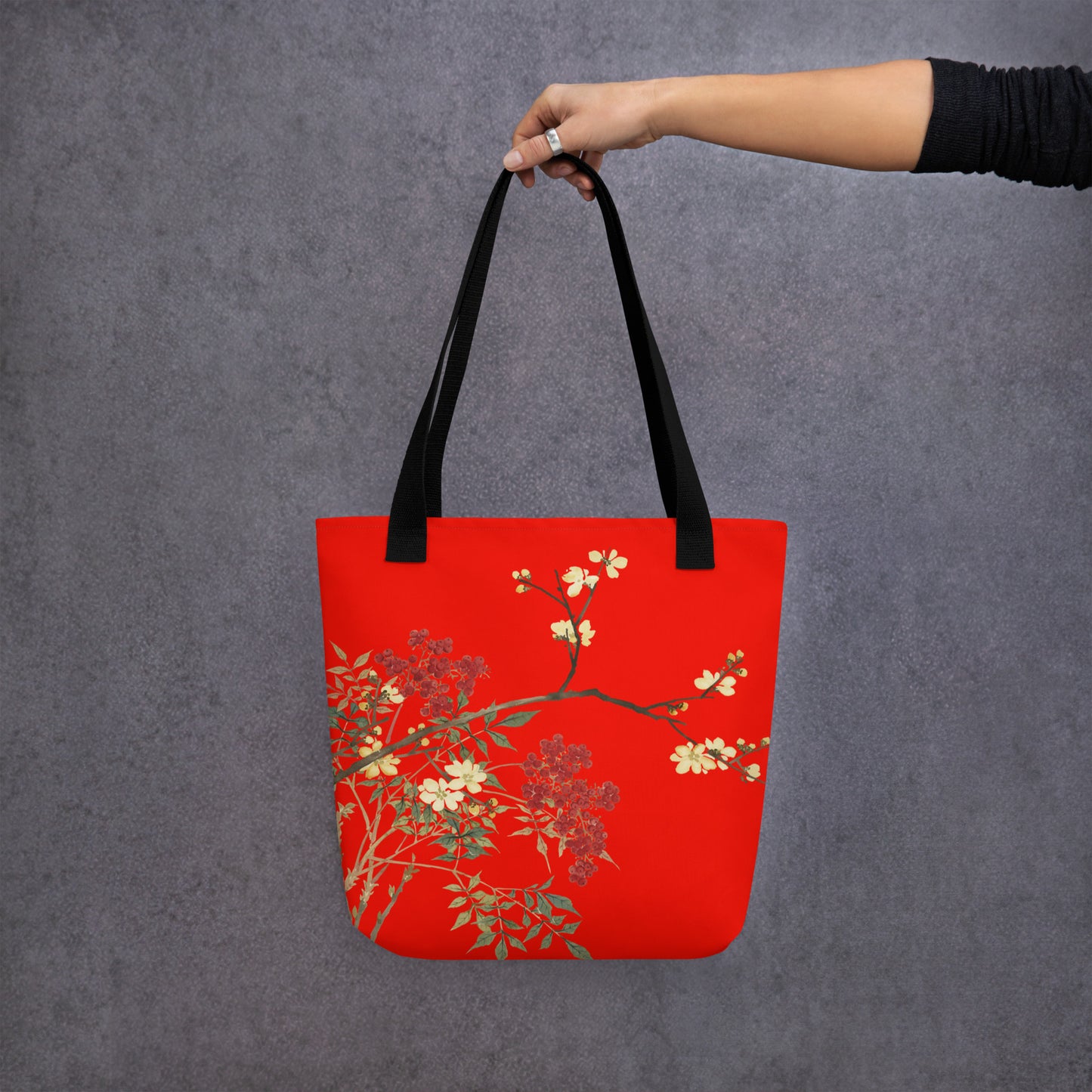 The Spirit of Flowers in Twelve Months｜Blooming Wintersweet and Heavenly Bamboo｜Tote bag｜Garnet red