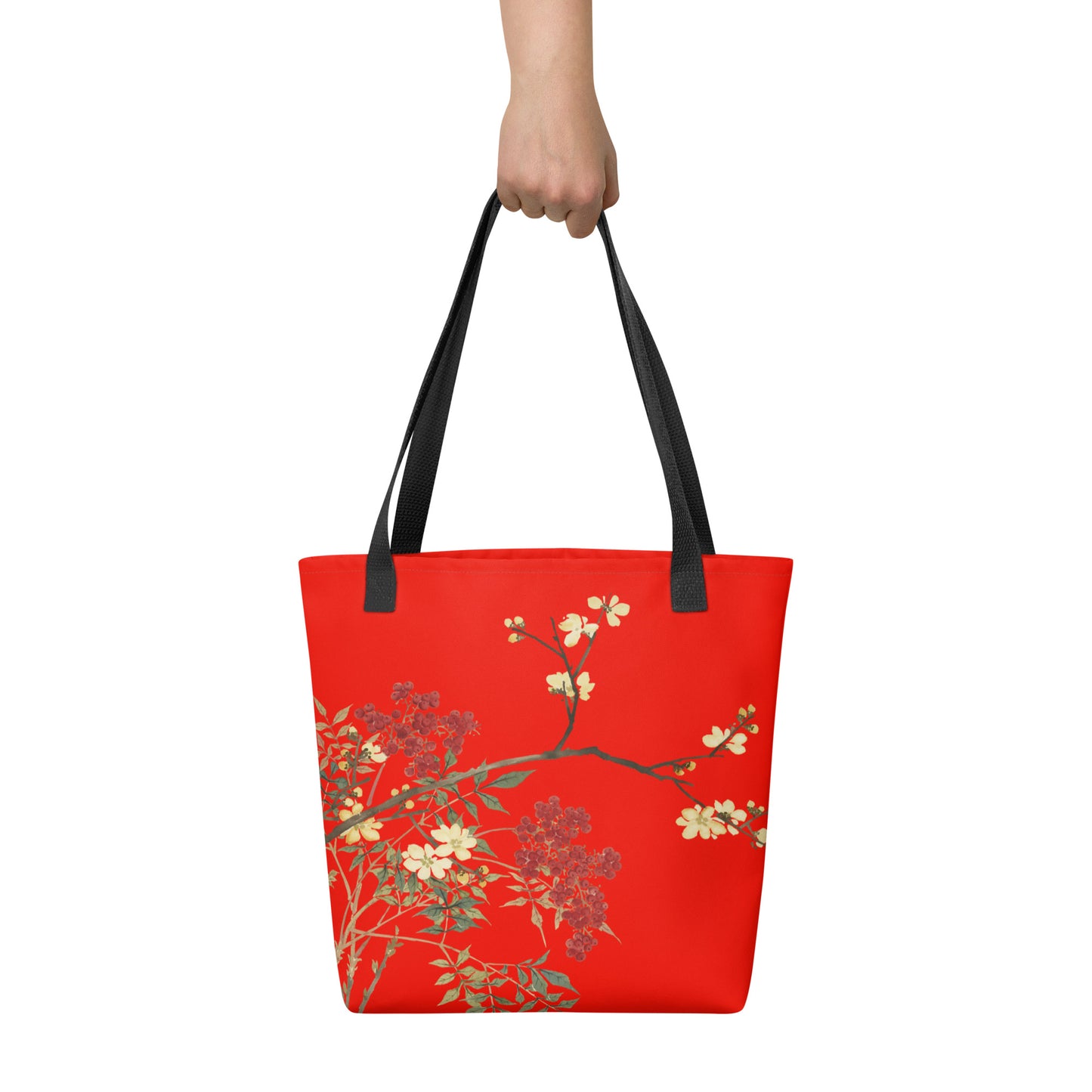 The Spirit of Flowers in Twelve Months｜Blooming Wintersweet and Heavenly Bamboo｜Tote bag｜Garnet red