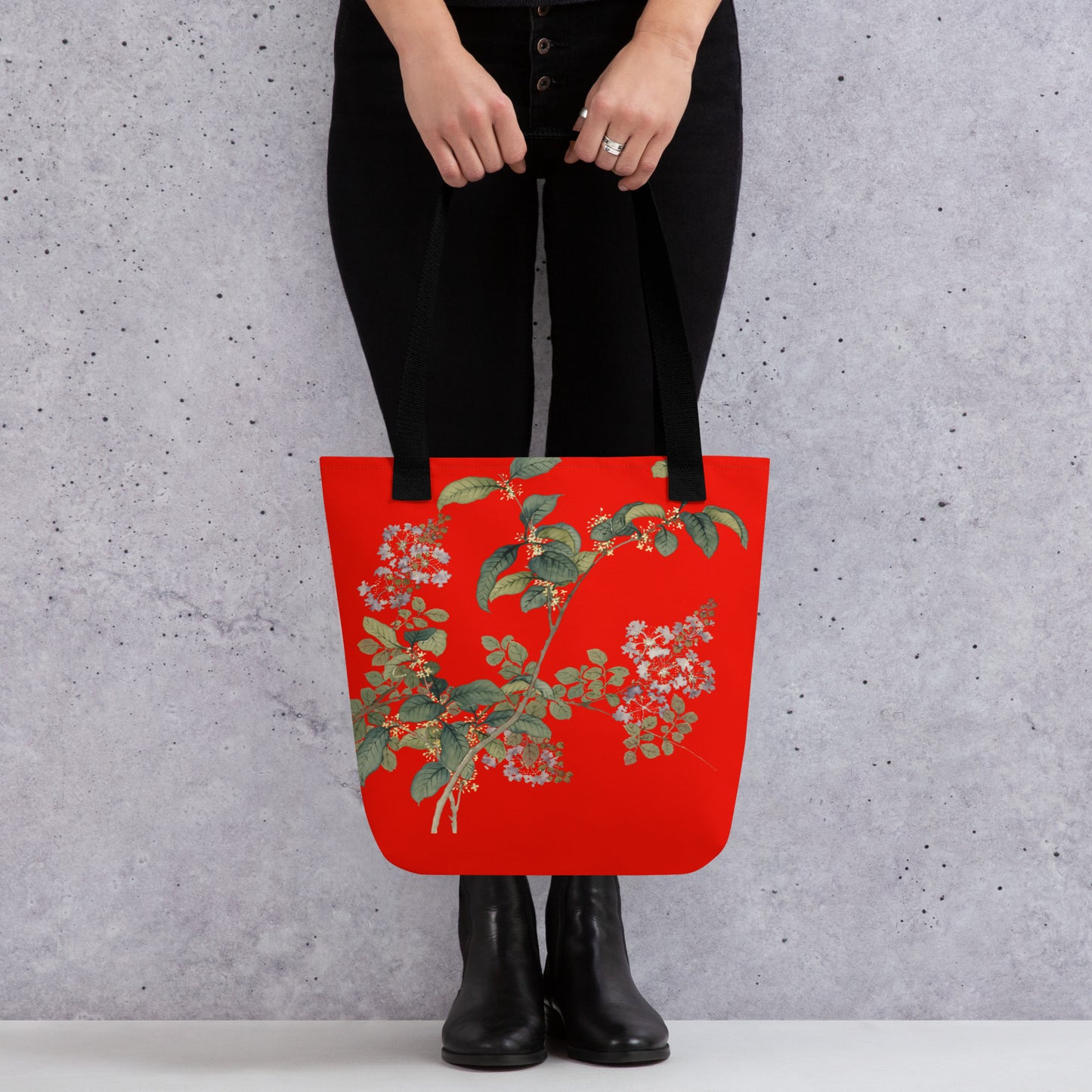 The Spirit of Flowers in Twelve Months｜Osmanthus and Crape Myrtle in Bloom｜Tote bag｜Garnet red