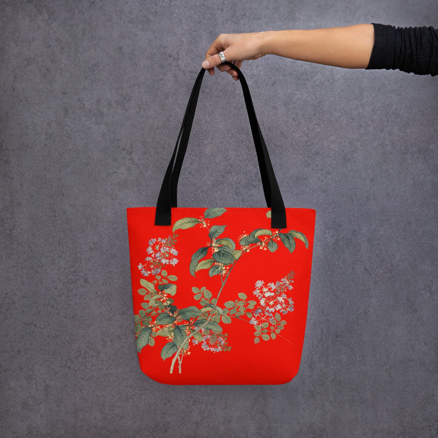 The Spirit of Flowers in Twelve Months｜Osmanthus and Crape Myrtle in Bloom｜Tote bag｜Garnet red