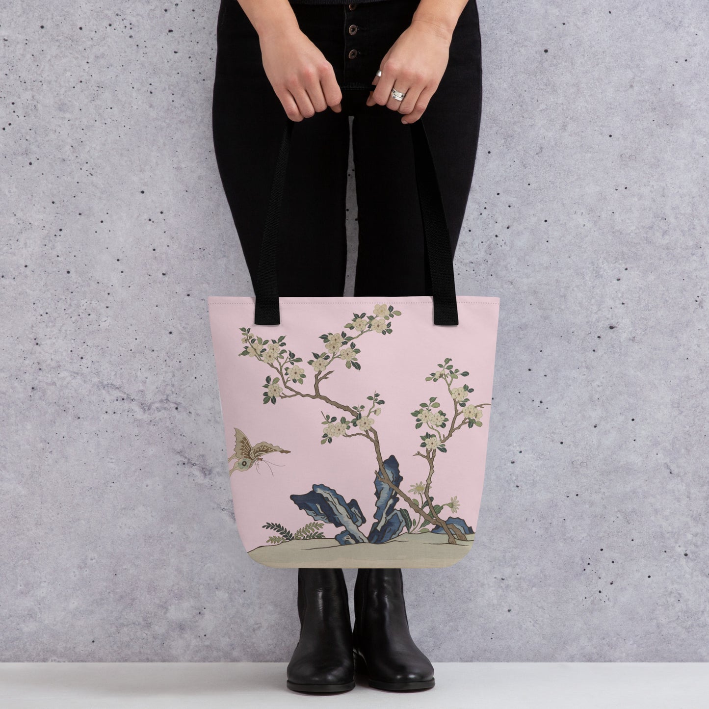 Kesi Flower Album｜White Plum Blossoms and Butterfly｜Tote bag｜Pale pinkish gray