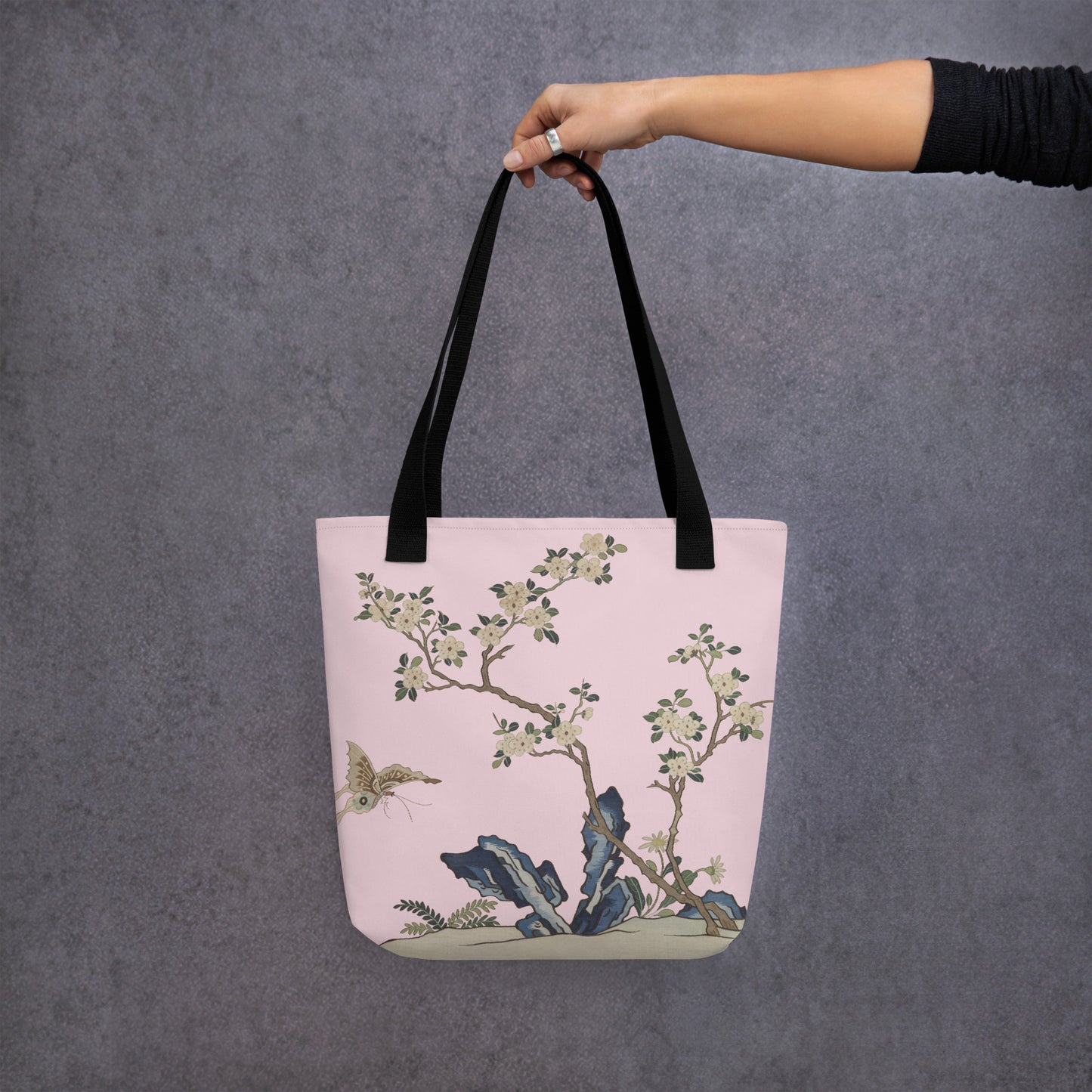 Kesi Flower Album｜White Plum Blossoms and Butterfly｜Tote bag｜Pale pinkish gray