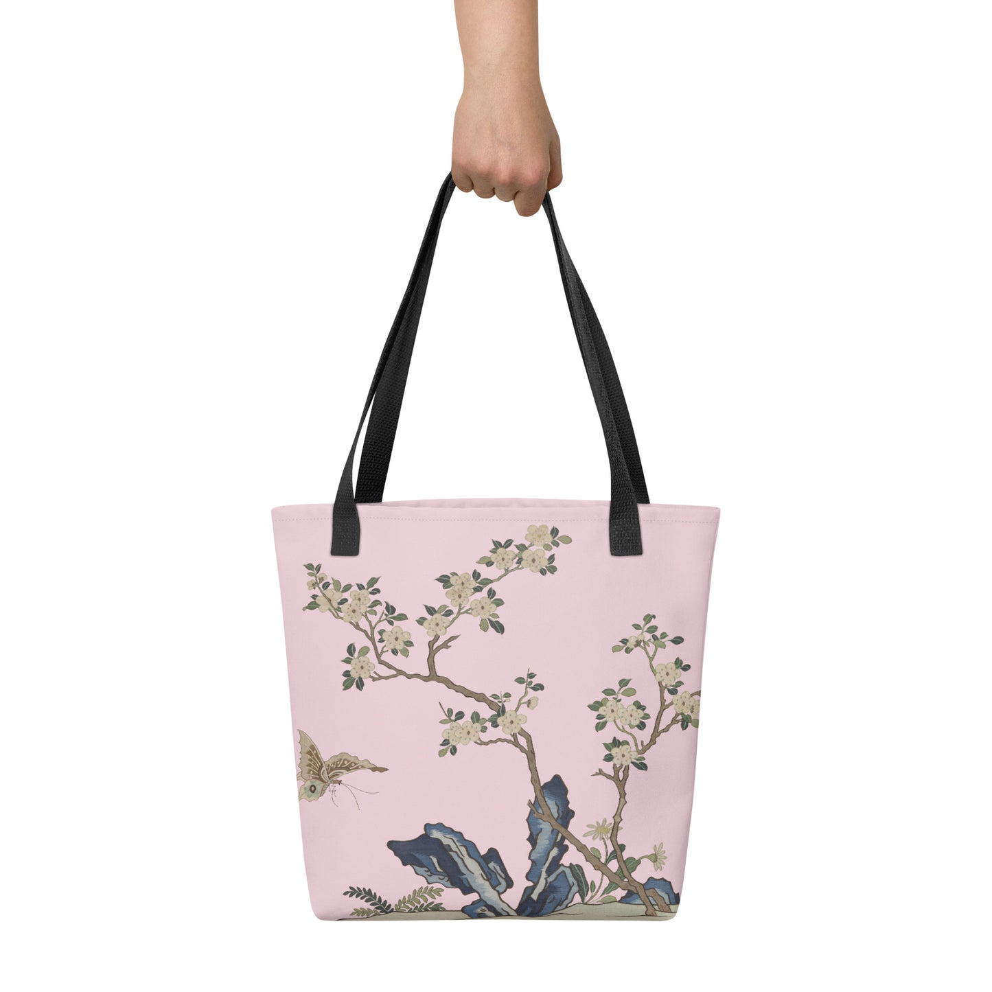 Kesi Flower Album｜White Plum Blossoms and Butterfly｜Tote bag｜Pale pinkish gray