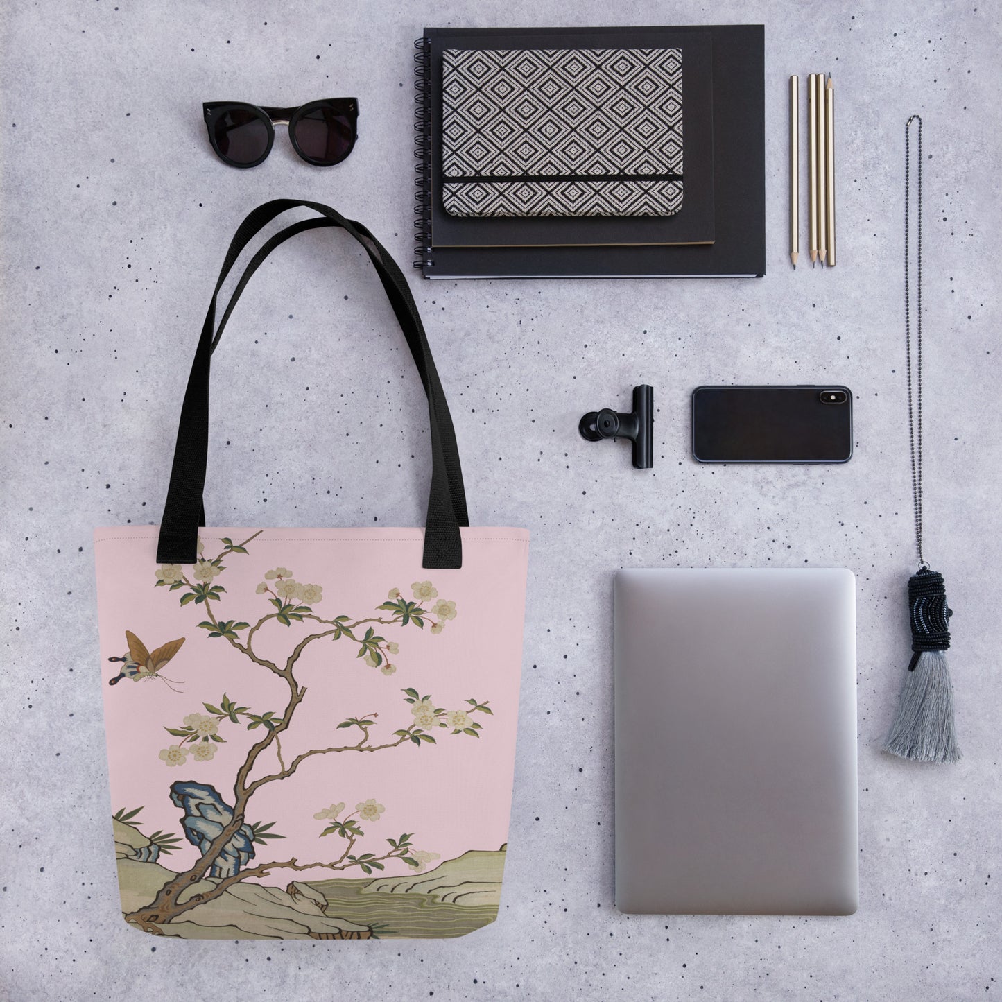 Kesi Flower Album｜Plum Blossoms and Butterfly｜Tote bag｜Pale pinkish gray