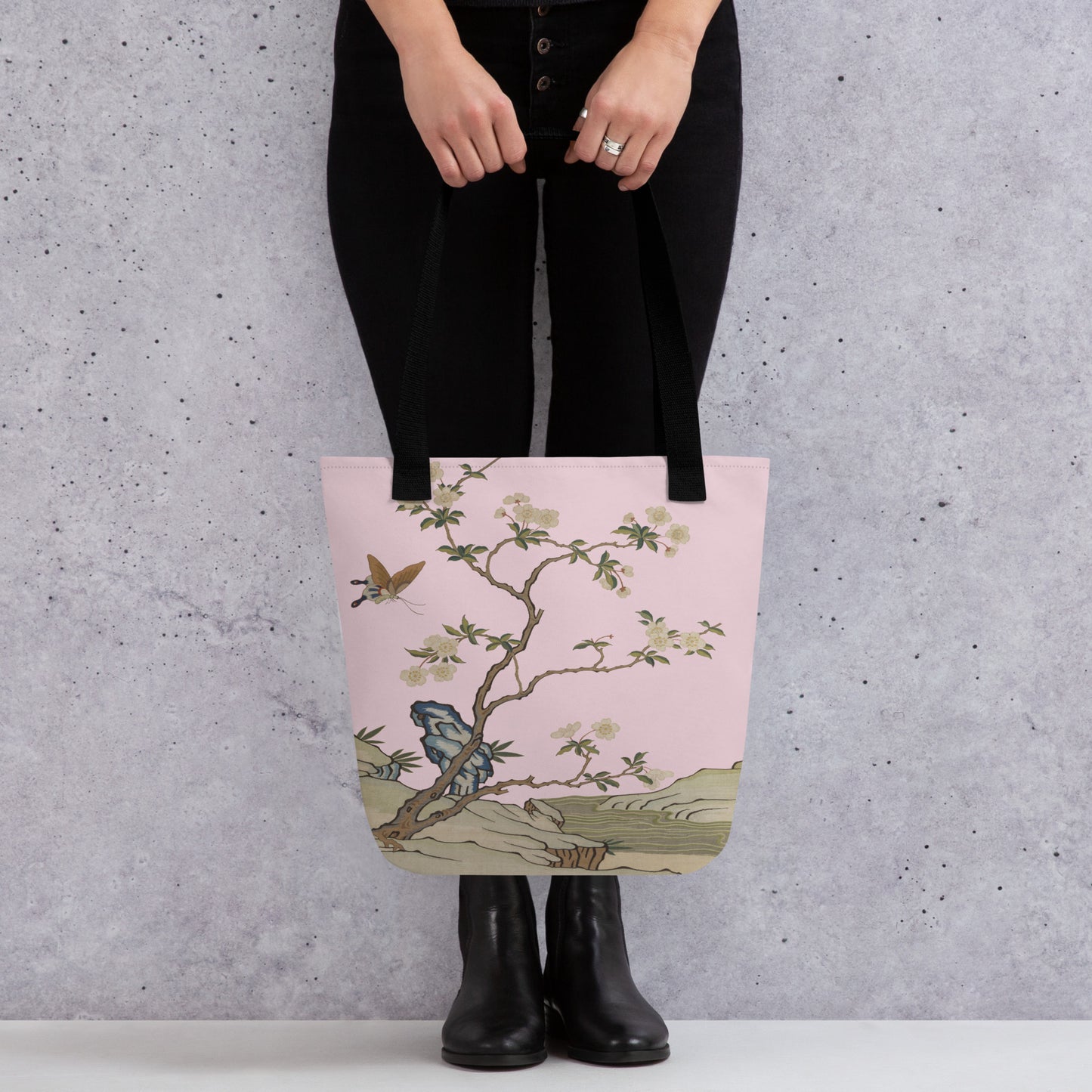 Kesi Flower Album｜Plum Blossoms and Butterfly｜Tote bag｜Pale pinkish gray