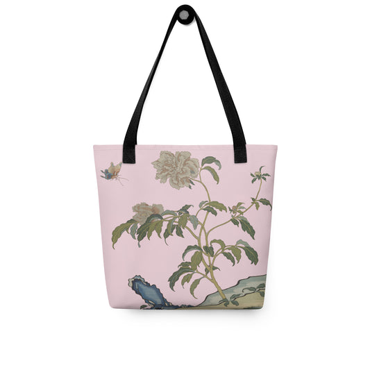 Kesi Flower Album｜Peonies and Butterfly｜Tote bag｜Pale pinkish gray