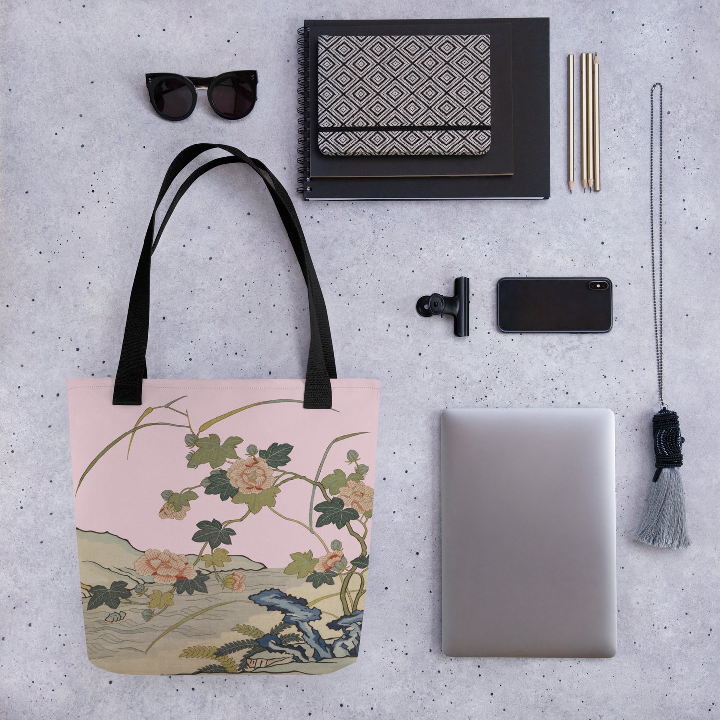 Kesi Flower Album｜Hibiscus by the Water｜Tote bag｜Pale pinkish gray