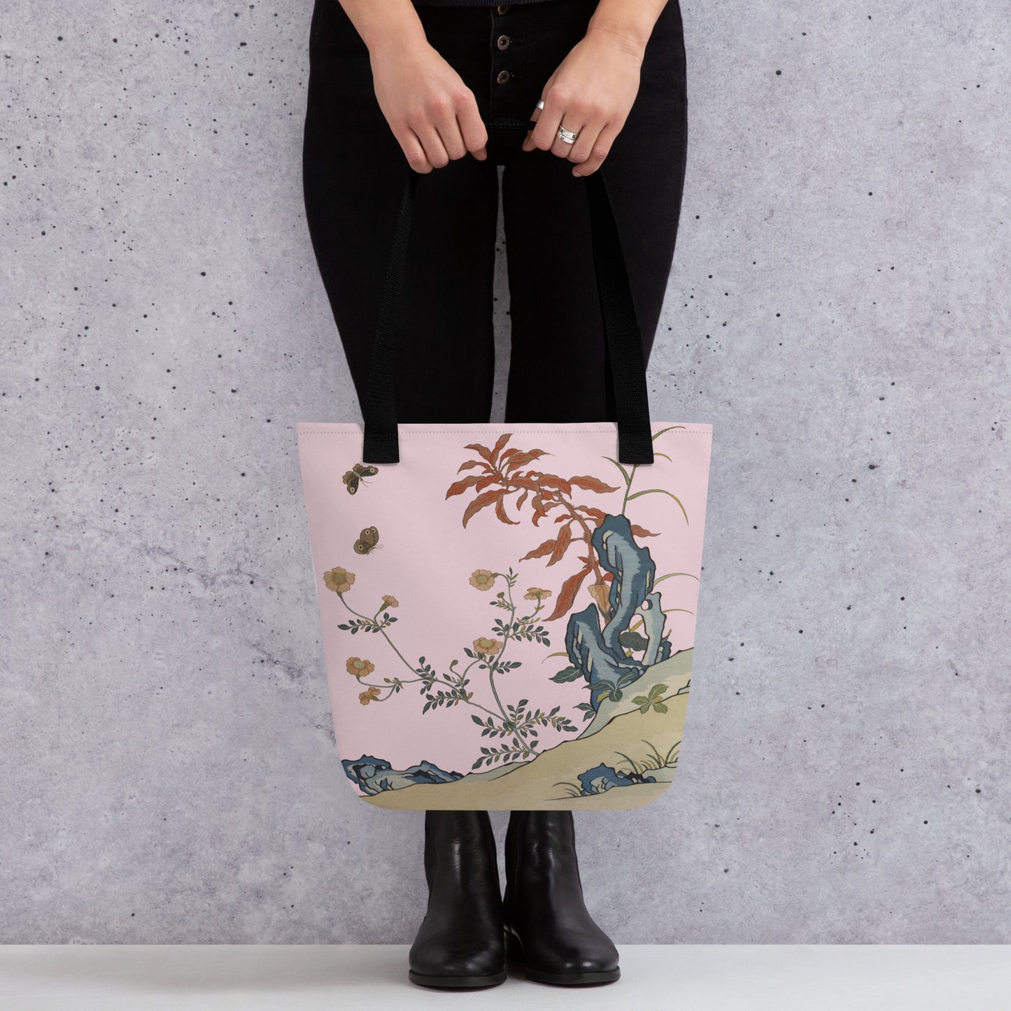 Kesi Flower Album｜Butterflies and Flowers｜Tote bag｜Pale pinkish gray