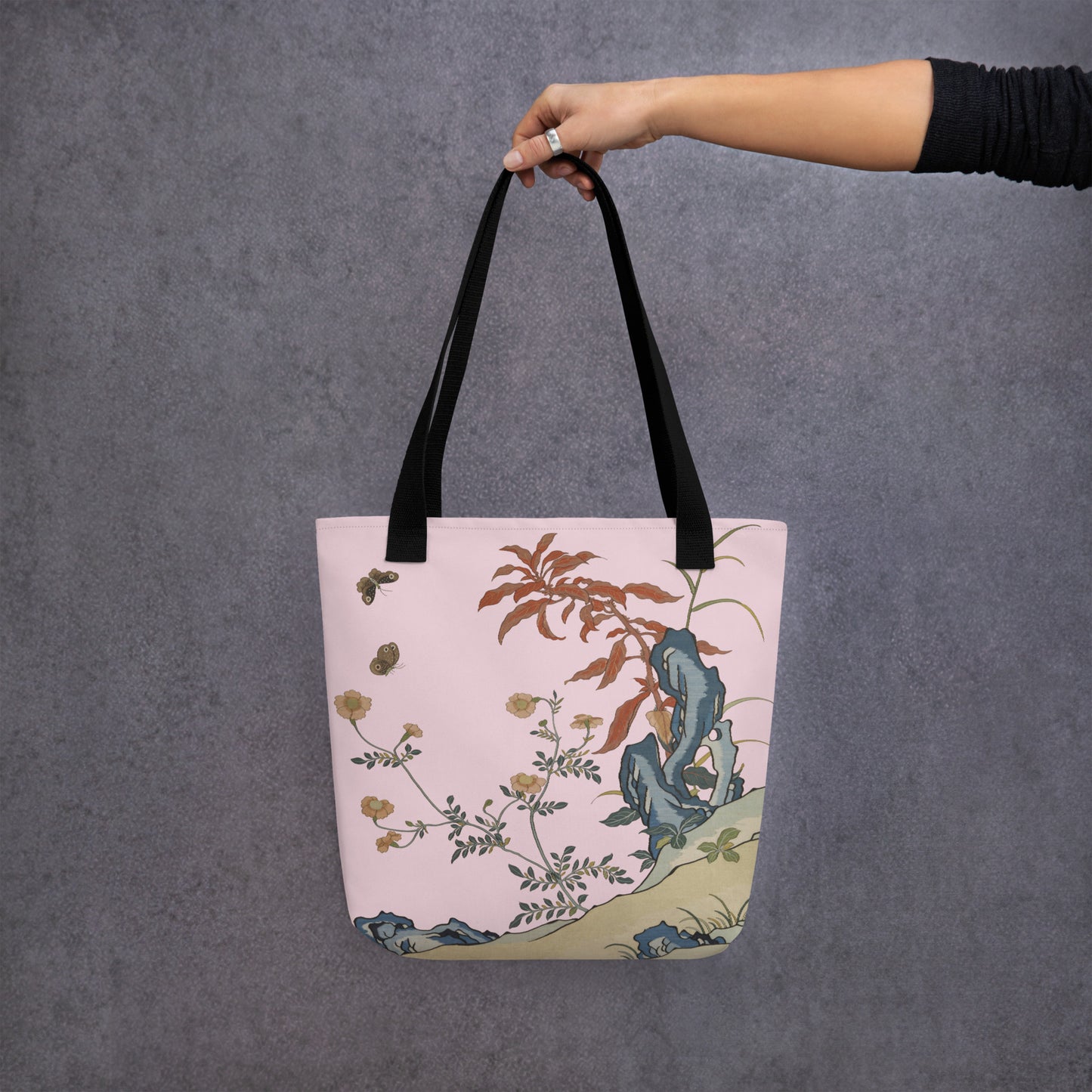 Kesi Flower Album｜Butterflies and Flowers｜Tote bag｜Pale pinkish gray