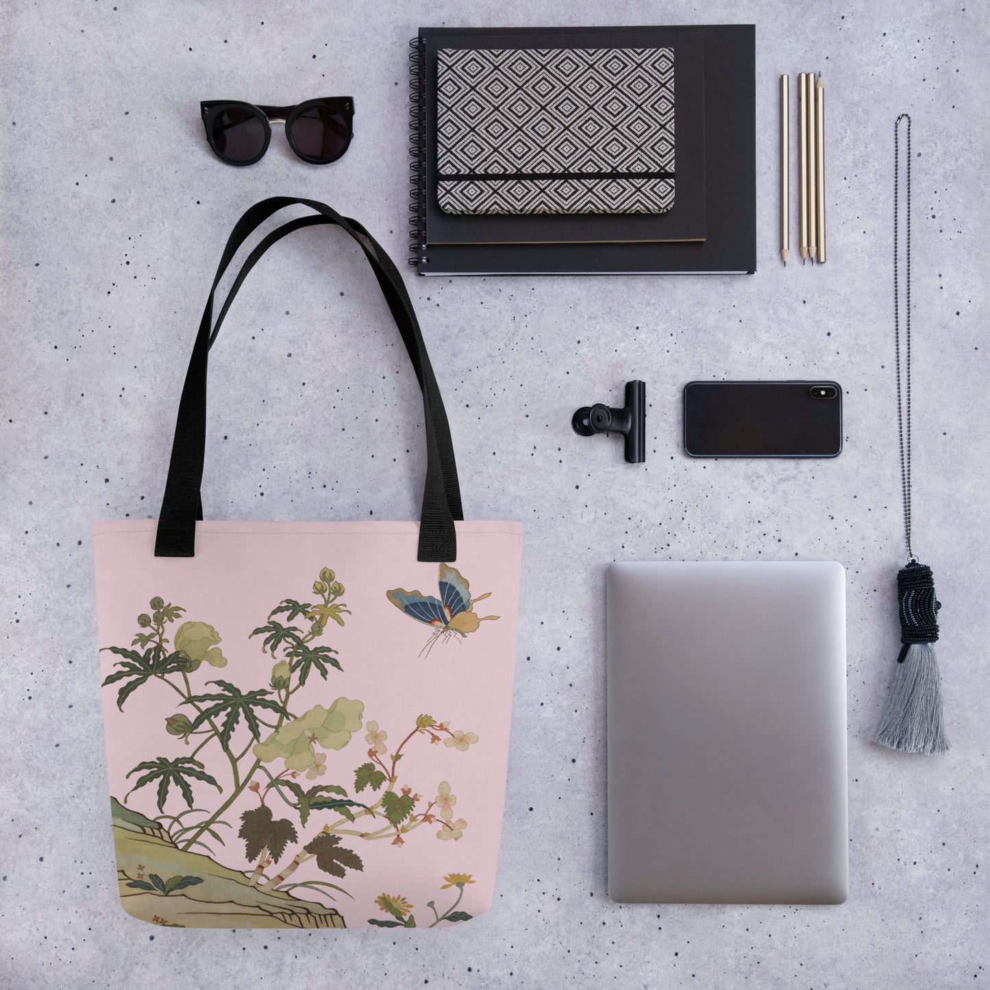 Kesi Flower Album｜Hibiscus and Begonia Blossoms｜Tote bag｜Pale pinkish gray