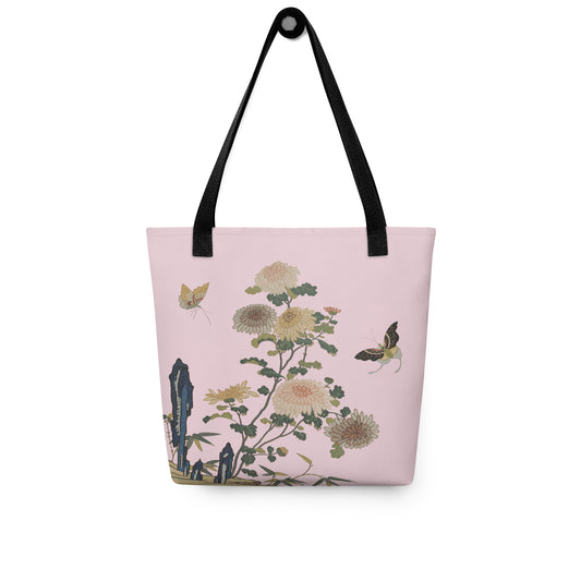 Kesi Flower Album｜Chrysanthemums and Butterflies｜Tote bag｜Pale pinkish gray